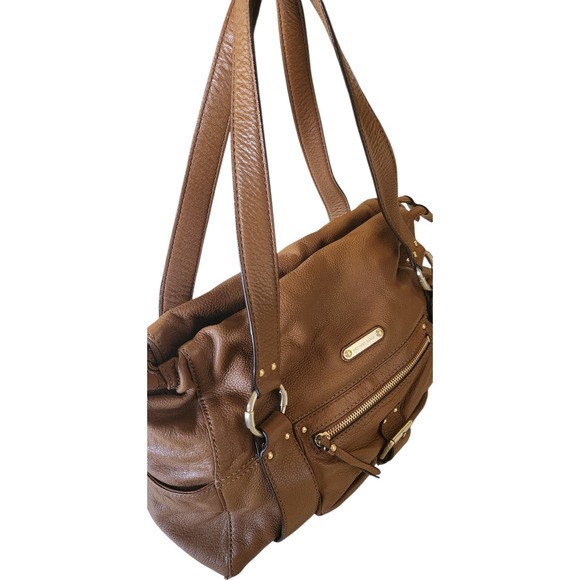 Michael Kors Tan Pebbled Leather Multi Pocket Satchel Shoulder Bag Gold Hardware - Picture 7 of 10